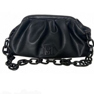 Black Leather Chain-Handle Shoulder Bag